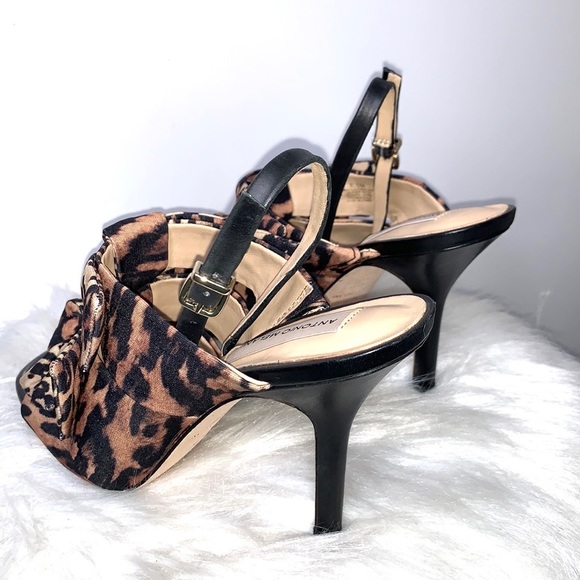 NEW ANONIO MELANI Cheetah Vilada Animal Print Black Bow Heels Shoes Size 8 - Picture 3 of 8